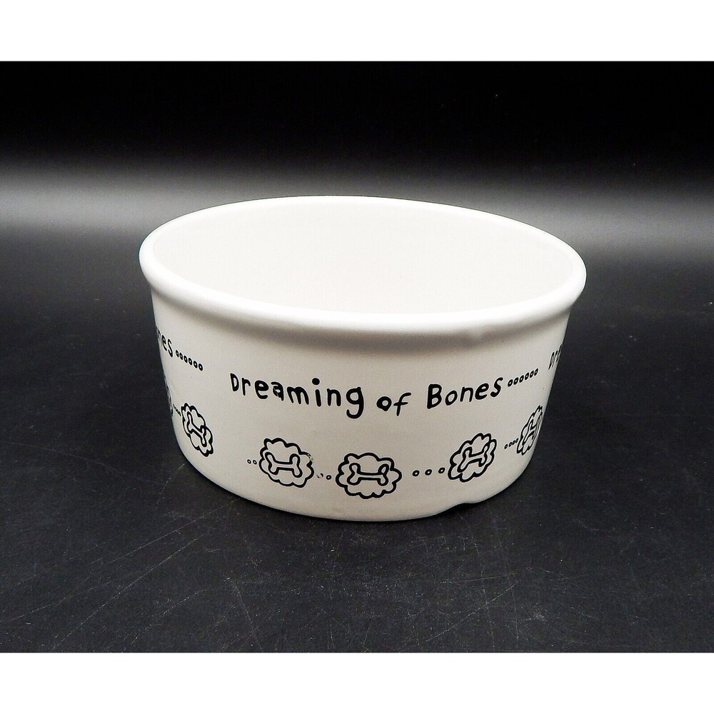Dreaming of Bones Dog Bowl Pet Round Deep Ceramic Food Water 6 Inch